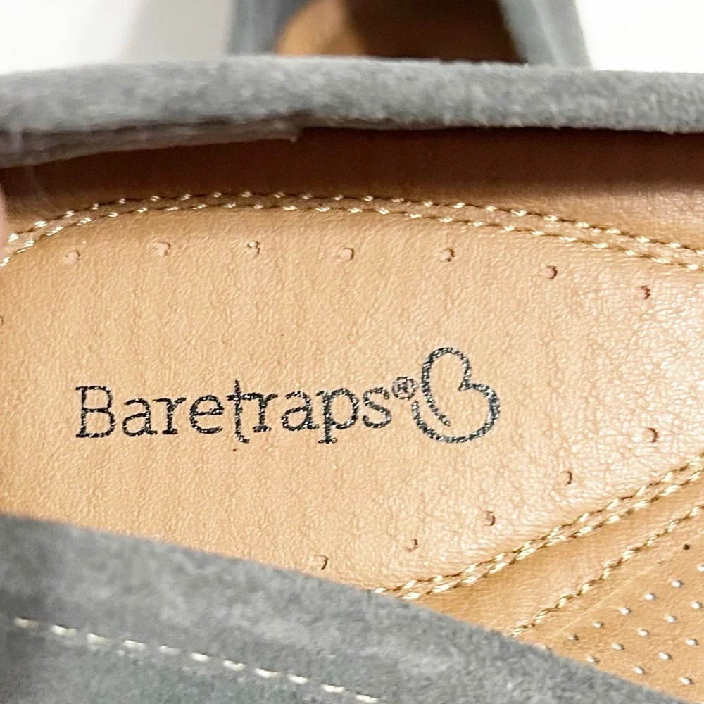 Baretraps Otella Gray Suede Leather Slip On Loafer Shoe Embroider Floral Detail